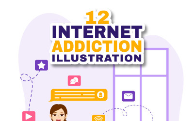 12 Závislost na Internetu Vektorové Ilustrace