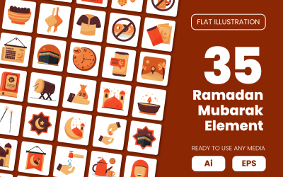 Collection d&amp;#39;éléments Ramadan Moubarak en illustration plate