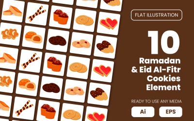 Collection of Ramadan and Eid Al-Fitr Cookies Element in Flat Illustration