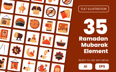 Collection of Ramadan Mubarak Element in Flat Illustration