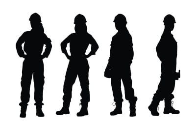 Female mason and worker silhouette set