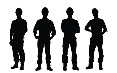 vetor de conjunto de silhueta de trabalhador da construção civil masculino