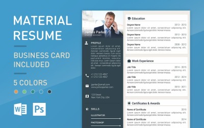 Currículum material: currículum vitae profesional con carta de presentación, cartera y tarjeta de presentación