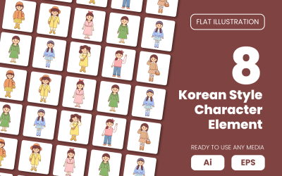 Coleção de elemento de personagem de estilo coreano em ilustração plana