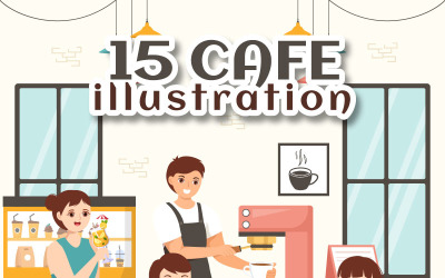 15 kávézó vektoros illusztráció