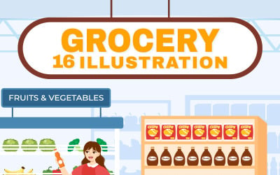 16 jedzenie sklep spożywczy zakupy ilustracja