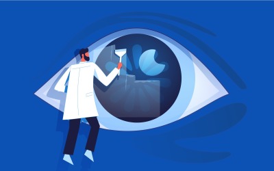 Врач-офтальмолог очищает глаза пациента от векторной иллюстрации концепции