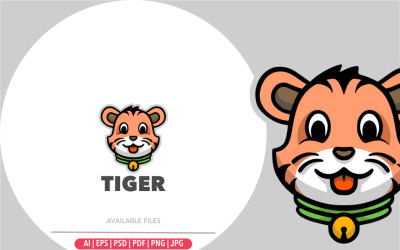 Logotipo bonito dos desenhos animados de cabeça de tigre