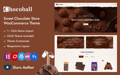 Chocoball — магазин шоколада, тортов и выпечки Elementor Адаптивная тема для WooCommerce