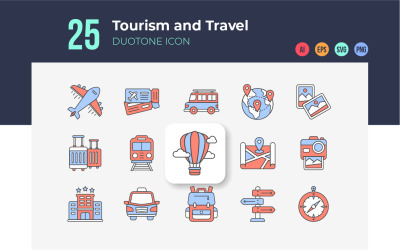 Iconos de turismo y viajes Duotono