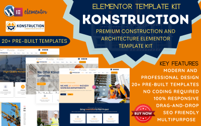 Konstruction – будівельна та архітектурна компанія та комплект шаблонів Elementor для будівельних послуг
