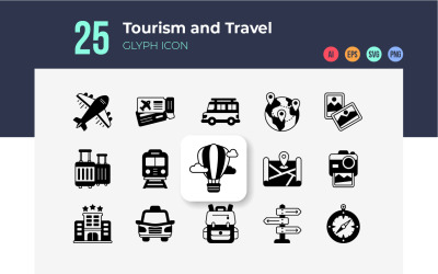 Turizmus és utazás ikonok karakterjel stílus