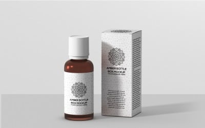 Bottiglia d&amp;#39;ambra - Bottiglia d&amp;#39;ambra con scatola Mockup 3