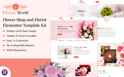 Flower World - Kit de plantilla Elementor de venta de flores en línea