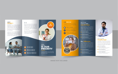 Egészségügyi vagy orvosi központ háromrészes brosúra tervezési elrendezése