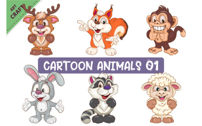 Set of Cartoon Animals 01. Clipart.
