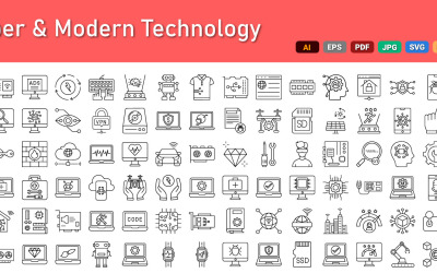 Pacchetto di icone di tecnologia informatica e moderna | IA | EPS | SVG