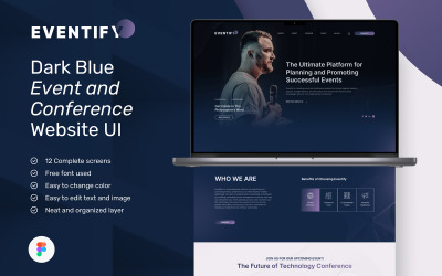 Eventify – Темно-синій веб-сайт подій і конференцій