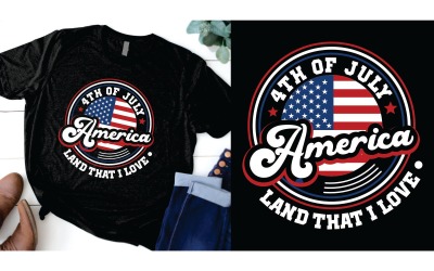 Американська земля, яку я люблю, 4 липня. Патріотична футболка з американським прапором США. День незалежності