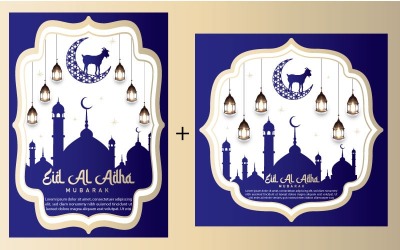 Eid Al Adha Mubarak islamski festiwal pozdrowienia szablon projektu | Ulotka Eid Al Adha