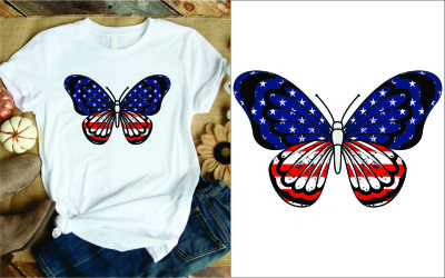 Fjärils söt amerikanska flaggan 4 juli T-shirt