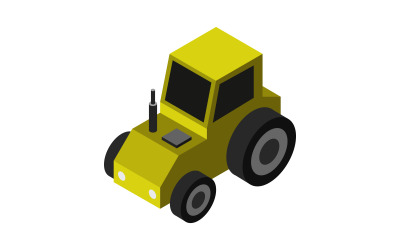 Izometrický traktor znázorněný ve vektoru na bílém pozadí