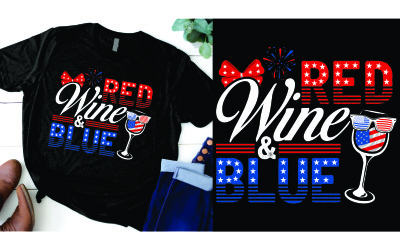 Rött vin & blått med USA-flagga 4 juli självständighetsdagen T-shirt Deisgn
