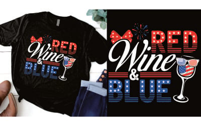 Vino tinto y azul con bandera de EE. UU. Día de la independencia del 4 de julio Diseño de camiseta