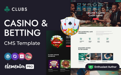 Клуби - онлайн-казино, ігри та ставки WordPress Elementor CMS тема