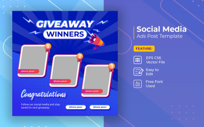 A nyereményjáték nyertesének bejelentése a közösségi médiában, banner sablon, vol 2