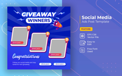 Anuncio del ganador del sorteo plantilla de banner de publicación en redes sociales vol 2