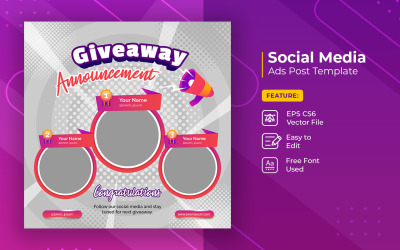 Bekanntgabe des Gewinners des Gewinnspiels, Social-Media-Post-Banner-Vorlage, Band 7