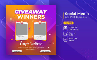 Giveaway winner announcement social media post banner template vol 5