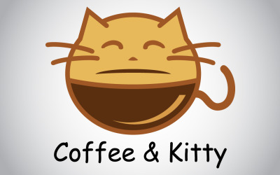 Modèle de logo café et chaton