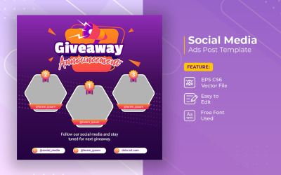 Plantilla de banner de publicación de redes sociales de anuncio de ganador de sorteo vol 9