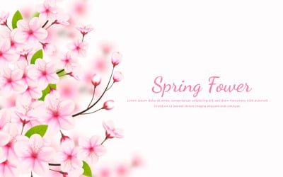 Fondo de flores de cerezo en flor realista e ilustración de pétalos, vector de flor de cerezo