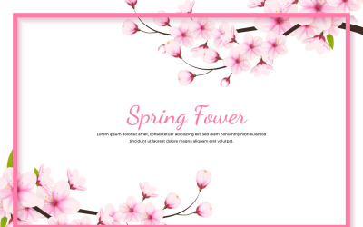 Marco de flores de cerezo en flor realista e ilustración de pétalos, vector de flor de cerezo. flor de sakura
