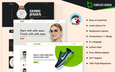 Fly - годинник і окуляри з взуттям - адаптивна Prestashop тема для електронної комерції