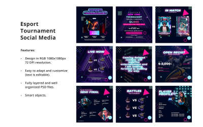 Plantilla de publicación de Instagram de torneo de deportes electrónicos