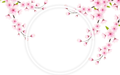 Körsbärsblomning rund ram med plats för text. Vektor illustration