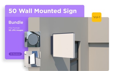 Wall Mount Square Façade Signage Mockup SET V-01