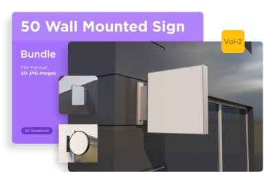 Wall Mount Square Façade Signage Mockup SET V-02