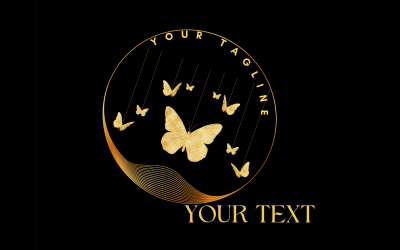 Hermosa mariposa artística logo dorado