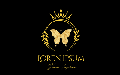 Papillon doré emblème roi icône illustration feuille logo
