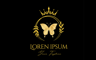 Vlinder gouden embleem koning pictogram illustratie blad logo
