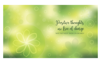Fondo inspirador verde 14400x8100px con mensaje sobre pensamientos positivos