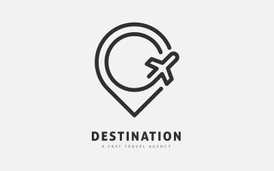 Concetti di design del logo di viaggio per la posizione e il modello di volo.