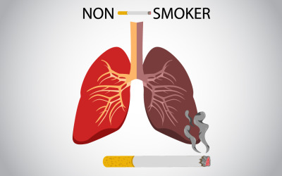 非吸烟者和吸烟者肺部插图模板