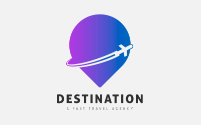 具有渐变颜色的旅行标志设计模板。位置和飞行的概念。旅游公司