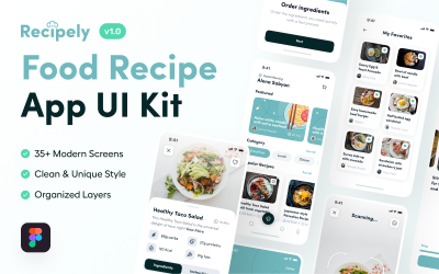 Recipely - Kit de interfaz de usuario de la aplicación de recetas de alimentos